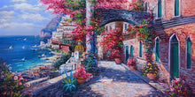 Load image into Gallery viewer, Positano painting,Italian painter &quot;Blooming in the alleyway&quot; original painter Ernesto De Michele
