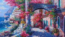 Load image into Gallery viewer, Positano painting,Italian painter &quot;Blooming in the alleyway&quot; original painter Ernesto De Michele
