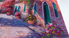 Load image into Gallery viewer, Positano painting,Italian painter &quot;Blooming in the alleyway&quot; original painter Ernesto De Michele
