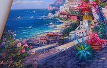 Load image into Gallery viewer, Positano painting,Italian painter &quot;Blooming in the alleyway&quot; original painter Ernesto De Michele
