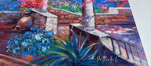 Amalfi painting,Italian painter "Flowering on the coast" original painter Ernesto De Michele