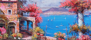 Vesuvius painting,Italian painter "Vesuvius in the distance" original painter Ernesto De Michele