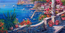 Load image into Gallery viewer, Sorrento painting,Italian painter &quot;Flowery terrace on the gulf&quot; original painter Ernesto De Michele
