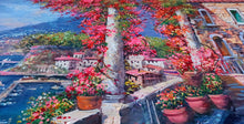 Load image into Gallery viewer, Sorrento painting,Italian painter &quot;Flowery terrace on the gulf&quot; original painter Ernesto De Michele
