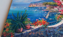 Load image into Gallery viewer, Sorrento painting,Italian painter &quot;Flowery terrace on the gulf&quot; original painter Ernesto De Michele
