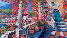 Load image into Gallery viewer, Sorrento painting,Italian painter &quot;Flowery terrace on the gulf&quot; original painter Ernesto De Michele
