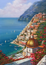 Load image into Gallery viewer, Positano painting, &quot;Vertical view of the coast&quot; original by Ernesto De Michele Amalfitan Coast
