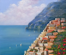 Load image into Gallery viewer, Positano painting, &quot;Vertical view of the coast&quot; original by Ernesto De Michele Amalfitan Coast
