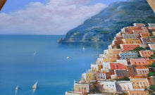 Load image into Gallery viewer, Positano painting, &quot;Vertical view of the coast&quot; original by Ernesto De Michele Amalfitan Coast
