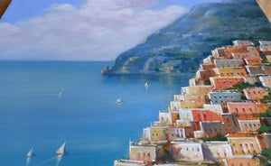 Positano painting, "Vertical view of the coast" original by Ernesto De Michele Amalfitan Coast