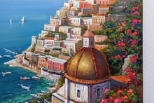 Load image into Gallery viewer, Positano painting, &quot;Vertical view of the coast&quot; original by Ernesto De Michele Amalfitan Coast
