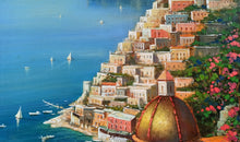 Load image into Gallery viewer, Positano painting, &quot;Vertical view of the coast&quot; original by Ernesto De Michele Amalfitan Coast
