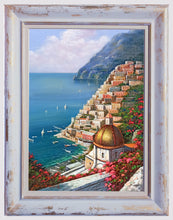 Load image into Gallery viewer, Positano painting, &quot;Vertical view of the coast&quot; original by Ernesto De Michele Amalfitan Coast
