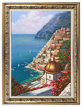 Load image into Gallery viewer, Positano painting, &quot;Vertical view of the coast&quot; original by Ernesto De Michele Amalfitan Coast
