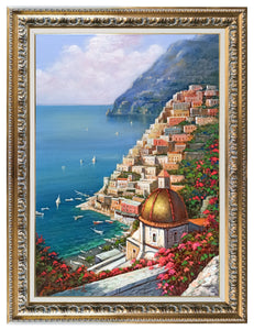 Positano painting, "Vertical view of the coast" original by Ernesto De Michele Amalfitan Coast