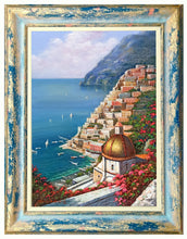 Load image into Gallery viewer, Positano painting, &quot;Vertical view of the coast&quot; original by Ernesto De Michele Amalfitan Coast
