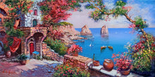 Load image into Gallery viewer, Capri painting,Italian painter &quot;Flowery window on the sea stacks&quot; original painter Ernesto De Michele
