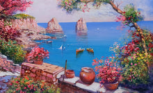 Load image into Gallery viewer, Capri painting,Italian painter &quot;Flowery window on the sea stacks&quot; original painter Ernesto De Michele
