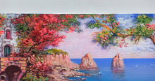 Load image into Gallery viewer, Capri painting,Italian painter &quot;Flowery window on the sea stacks&quot; original painter Ernesto De Michele
