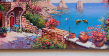 Load image into Gallery viewer, Capri painting,Italian painter &quot;Flowery window on the sea stacks&quot; original painter Ernesto De Michele
