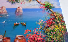 Load image into Gallery viewer, Capri painting,Italian painter &quot;Flowery window on the sea stacks&quot; original painter Ernesto De Michele
