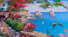 Load image into Gallery viewer, Capri painting,Italian painter &quot;Flowery window on the sea stacks&quot; original painter Ernesto De Michele
