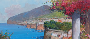 Sorrento painting Gianni Di Guida painter "Terrace with flowers" seaside canvas original Italy
