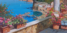 Load image into Gallery viewer, Sorrento painting Gianni Di Guida painter &quot;Terrace with flowers&quot; seaside canvas original Italy
