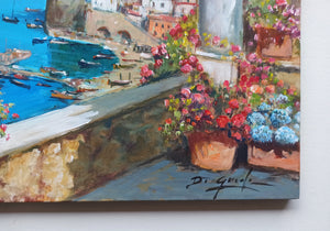 Sorrento painting Gianni Di Guida painter "Terrace with flowers" seaside canvas original Italy