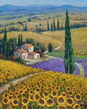 Load image into Gallery viewer, Tuscany painting, by Domenico Ronca &quot;The flowery path&quot;,Toscana landscape,original Italian, oil canvas
