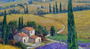 Tuscany painting, by Domenico Ronca "The flowery path",Toscana landscape,original Italian, oil canvas