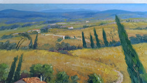 Tuscany painting, by Domenico Ronca "The flowery path",Toscana landscape,original Italian, oil canvas