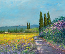 Load image into Gallery viewer, Tuscany painting by Biagio Chiesi painter &quot;A summer day&quot; original Italian Toscana landscape
