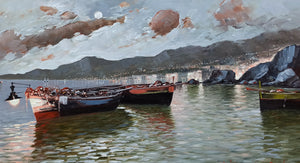 Southern Italy painting "Lights on the coast" oil canvas original painter Vittorio Colucci Italian seaside