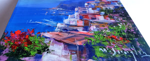 Amalfitan Coast painting,"The blue coast" by Mario Smeraglia,Italian painter,original Italy landscape (copia)