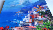 Load image into Gallery viewer, Amalfitan Coast painting,&quot;The blue coast&quot; by Mario Smeraglia,Italian painter,original Italy landscape (copia)
