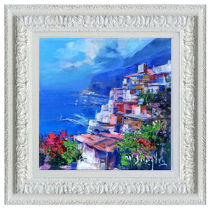 Amalfitan Coast painting,"The blue coast" by Mario Smeraglia,Italian painter,original Italy landscape (copia)