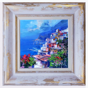 Amalfitan Coast painting,"The blue coast" by Mario Smeraglia,Italian painter,original Italy landscape (copia)