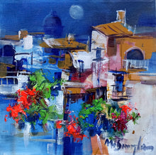 Load image into Gallery viewer, Amalfitan Coast painting,&quot;Full moon on the village&quot; by Mario Smeraglia,Italian painter,original Italy landscape
