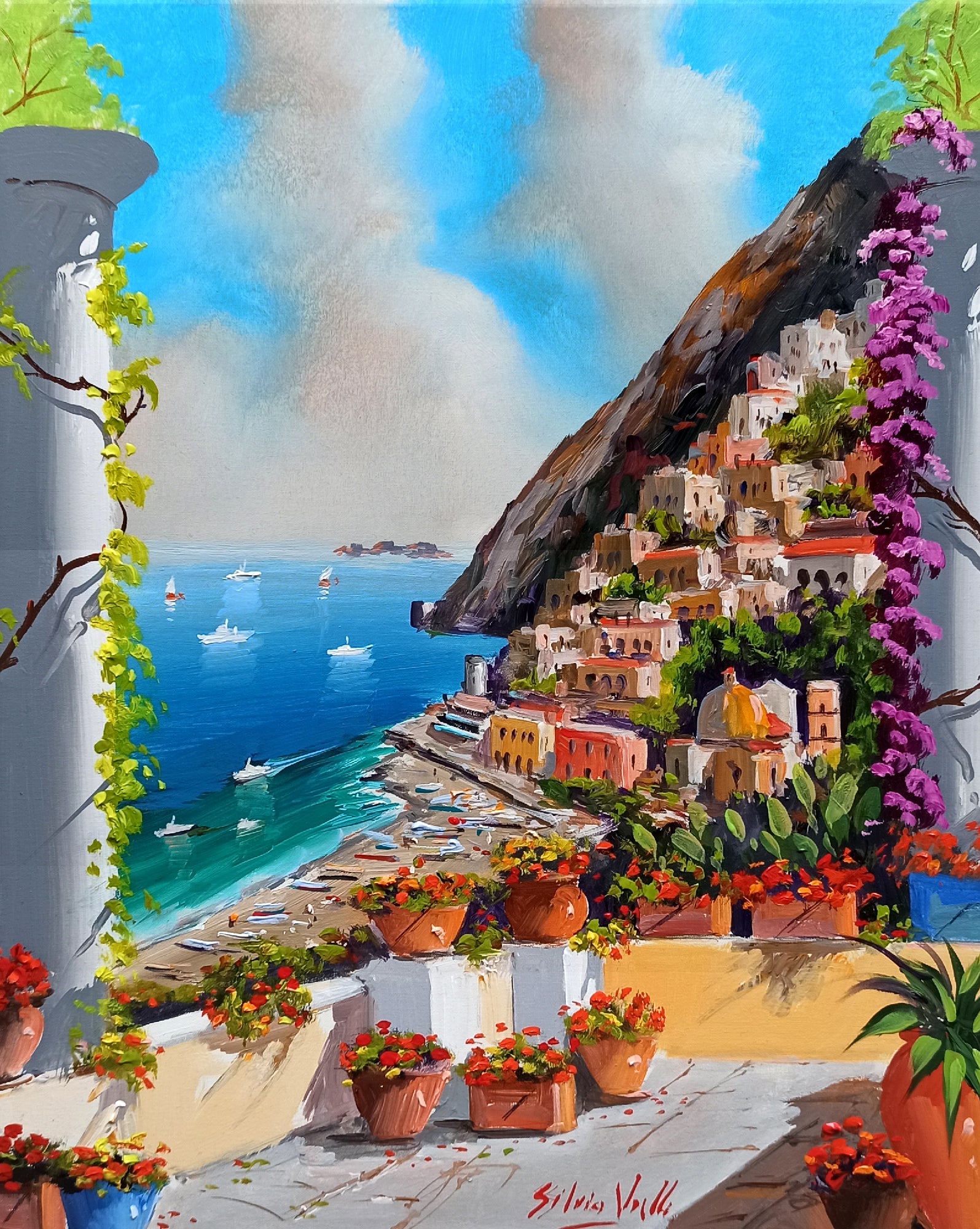 Positano painting, by Italian painter Silvio Valli 