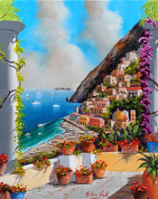 Load image into Gallery viewer, Positano painting, by Italian painter Silvio Valli &quot;Window on the coast&quot;,Italian painting,Amalfitan Coast
