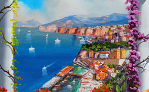 Positano painting, by Italian painter Silvio Valli "Flowery view on the sea",Italian painting,Amalfitan Coast