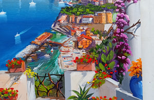 Sorrento painting, by Italian painter Silvio Valli "Window on the gulf",Italian painting,Amalfitan Coast