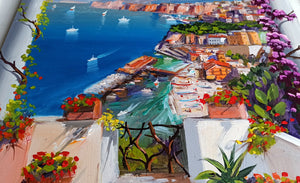 Sorrento painting, by Italian painter Silvio Valli "Window on the gulf",Italian painting,Amalfitan Coast