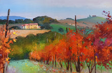 Load image into Gallery viewer, Tuscany painting landscape by Andrea Borella painter &quot;Autumn vineyard n°2&quot; original impressionist artwork Italy
