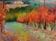 Load image into Gallery viewer, Tuscany painting landscape by Andrea Borella painter &quot;Autumn vineyard n°2&quot; original impressionist artwork Italy
