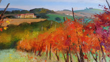 Load image into Gallery viewer, Tuscany painting landscape by Andrea Borella painter &quot;Autumn vineyard n°2&quot; original impressionist artwork Italy
