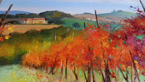 Tuscany painting landscape by Andrea Borella painter "Autumn vineyard n°2" original impressionist artwork Italy