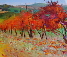 Load image into Gallery viewer, Tuscany painting landscape by Andrea Borella painter &quot;Autumn vineyard n°2&quot; original impressionist artwork Italy
