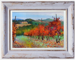 Tuscany painting landscape by Andrea Borella painter "Autumn vineyard n°2" original impressionist artwork Italy